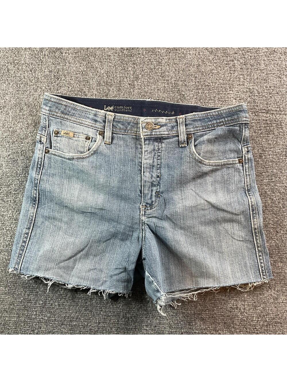 Lee CUTOFF JEANS SHORTS Womans 13A Blue Denim Cut Off COMFORT WAIST BAND STRETCH